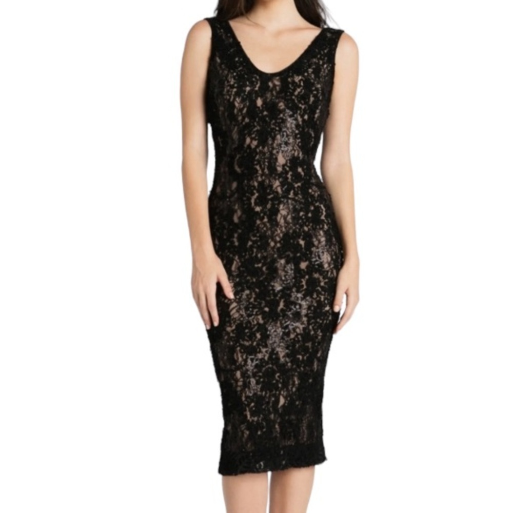 Dress the Population Carole Black Sequin and Lace Cocktail Sheath Dress‎ Size M